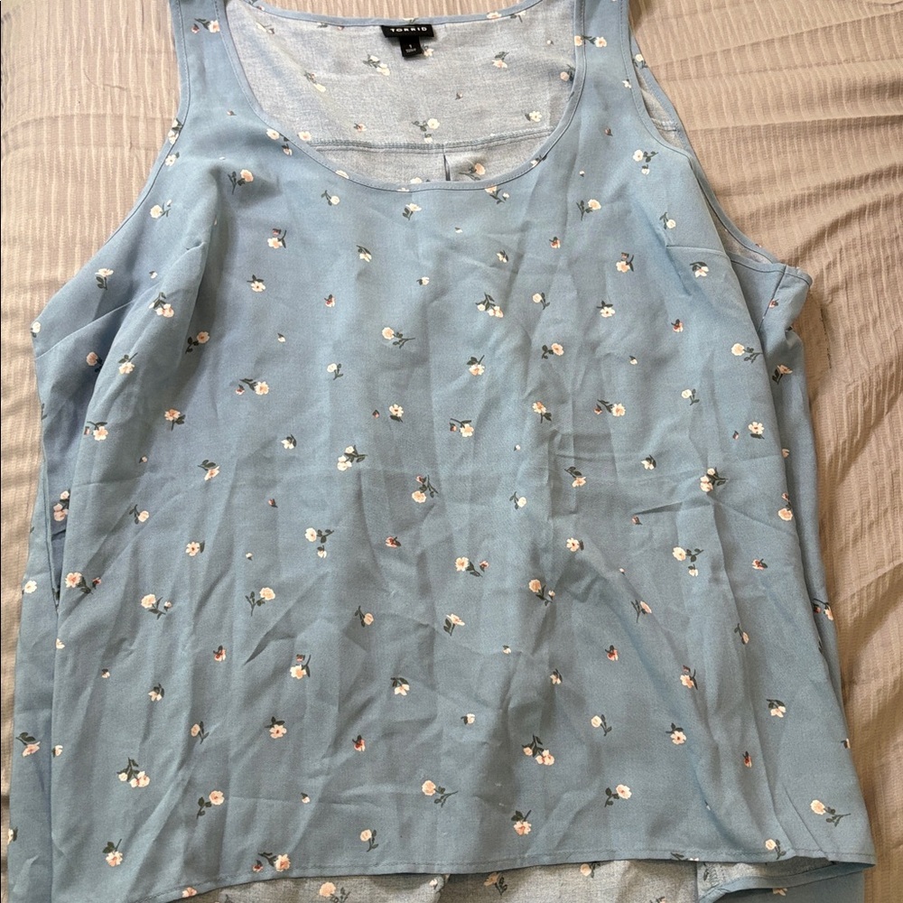 TORRID hi-low challis tank Mia Ditsy Floral Mountain Spring size 1X blue - Picture 3 of 9